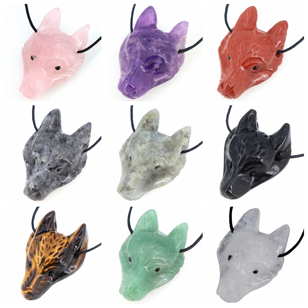 40mm Wolf Head Stone Pendant N - Science Nature ulasan dan harga